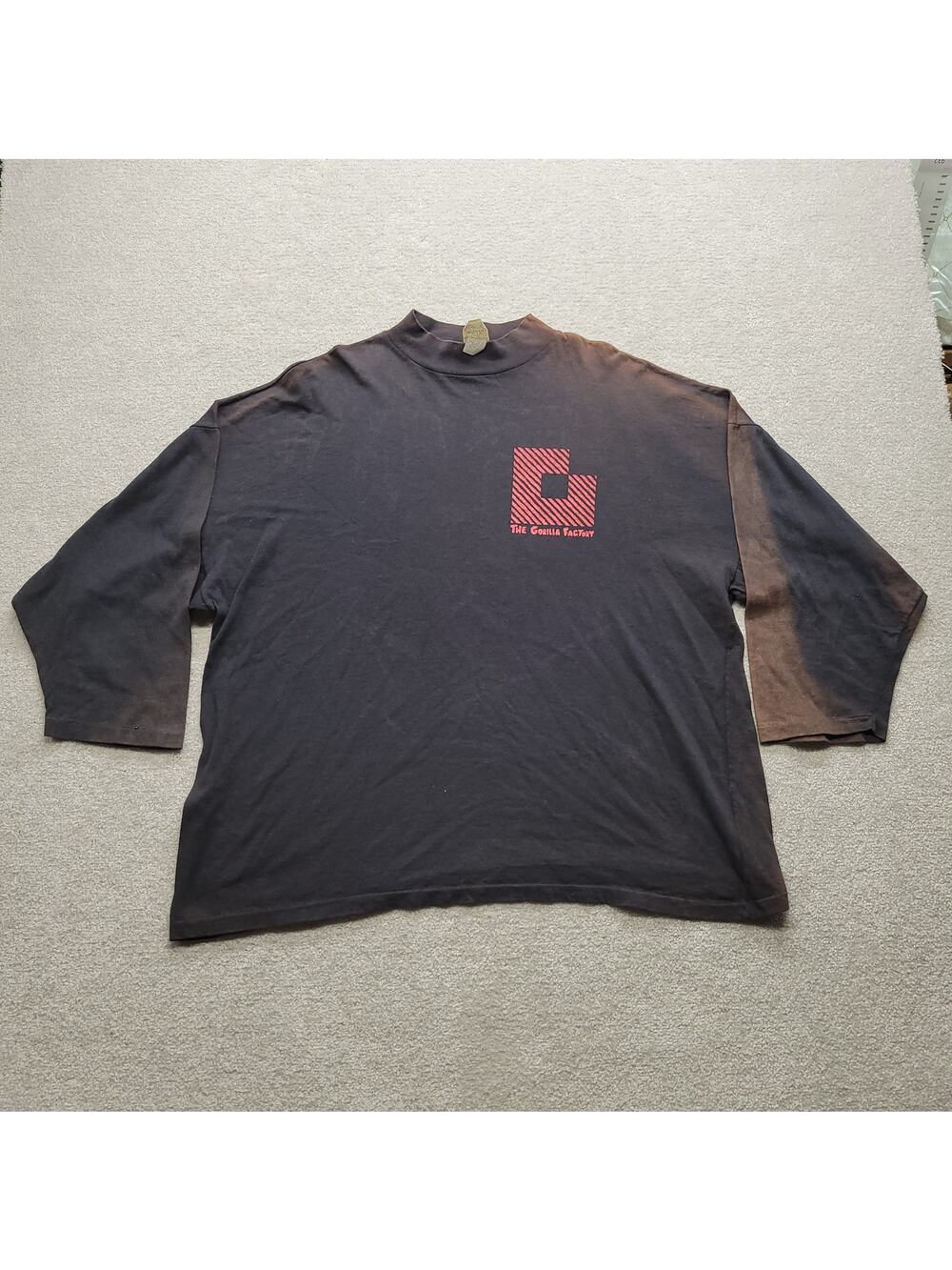 Vintage Faded Monkey Business Raglan Mock Neck Skate Surf Graphic Shirt USA OSFM